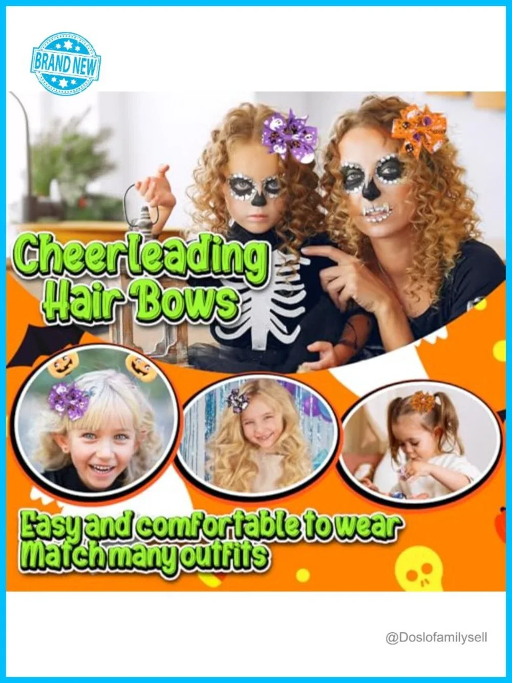 Halloween Bow Knot Hair Pins & Pumpkin Headband Set - Girls Hair Accessories
